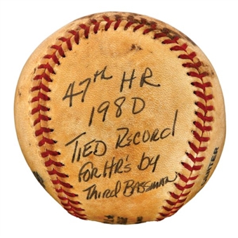 Mike Schmidt 47th Home Run Ball of 1980 Tying Eddie Mathews for Most Hit  by a Third Baseman in a Single Season (Schmidt LOA)